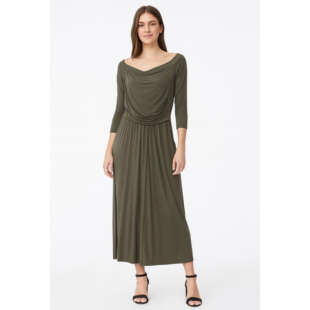 LASCANA Olive Green Draped Maxi Dress with Pockets‎ Size 10 US